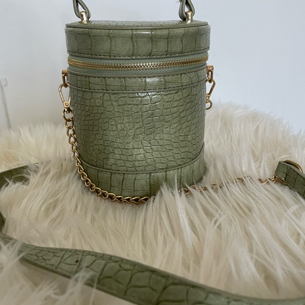 Green Croc type print crossbody bag